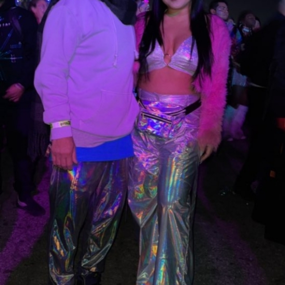 Selling this two piece holographic rave outfit